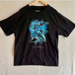 Sharks Vintage Graphic T-Shirt Cozumel Mexico Black Ocean Marine Life Souvenir